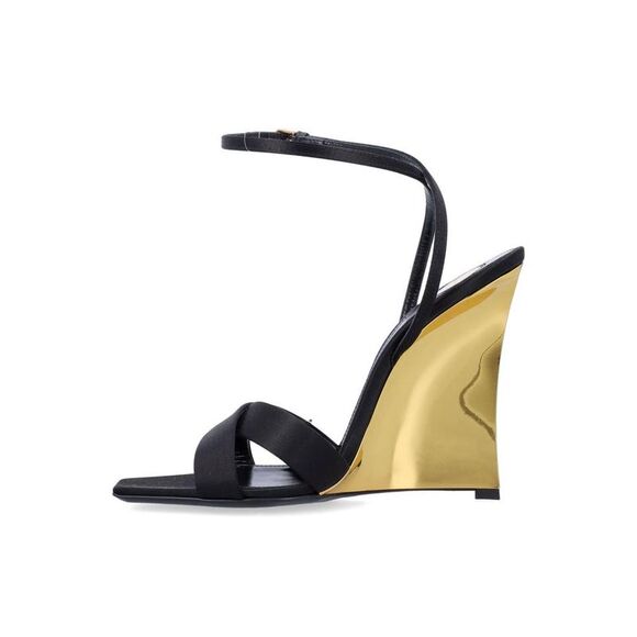 SAINT LAURENT Women's Metallic Sculpted Wedge Sandals Women BLACK - Picture 3 of 4